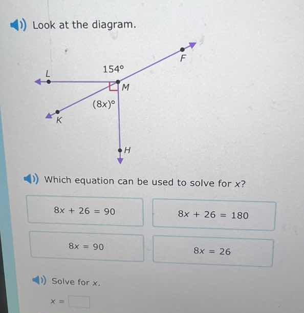 look at the diagram. which equation can be used to solve for x? $8x + 2…