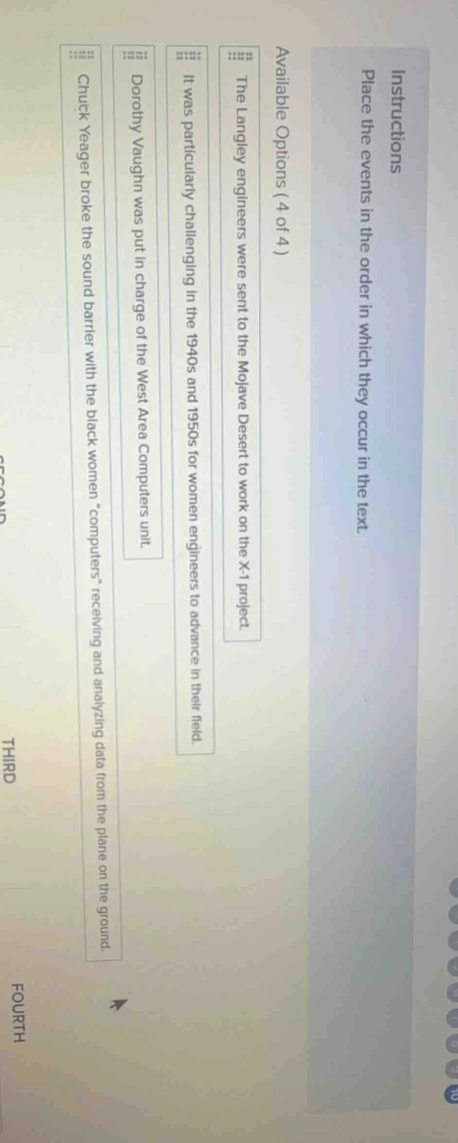 instructions place the events in the order in which they occur in the t…