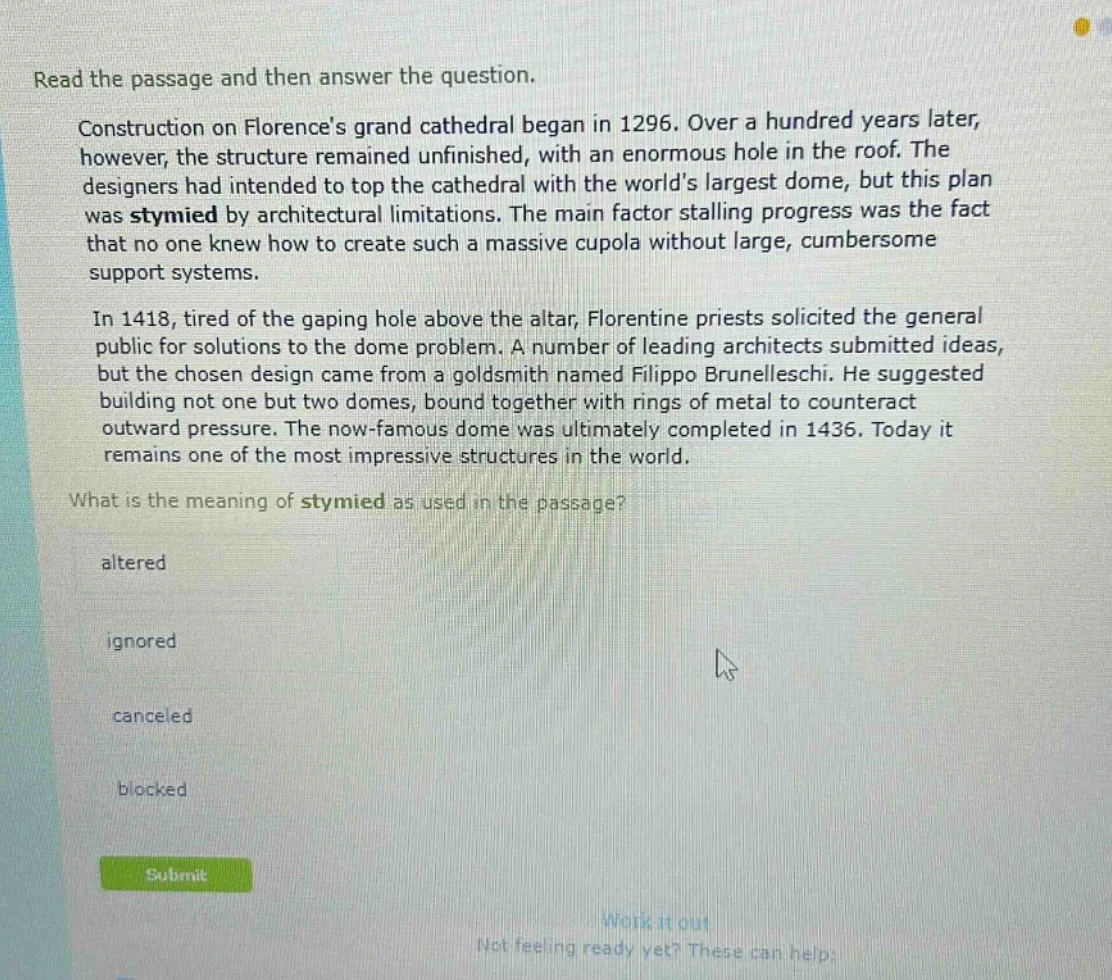 read the passage and then answer the question. construction on florence…