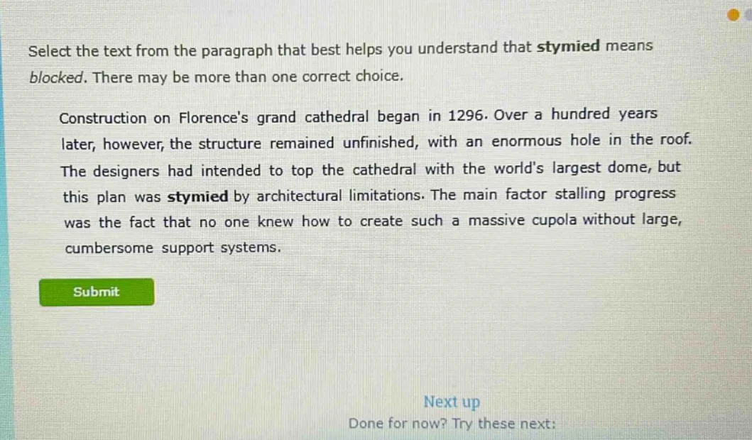 select the text from the paragraph that best helps you understand that …