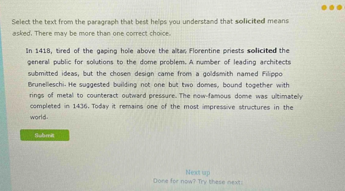 select the text from the paragraph that best helps you understand that …