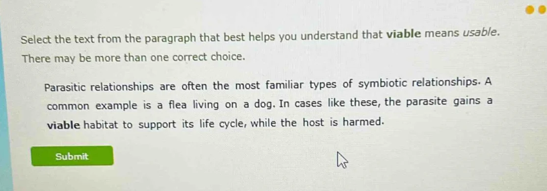 select the text from the paragraph that best helps you understand that …