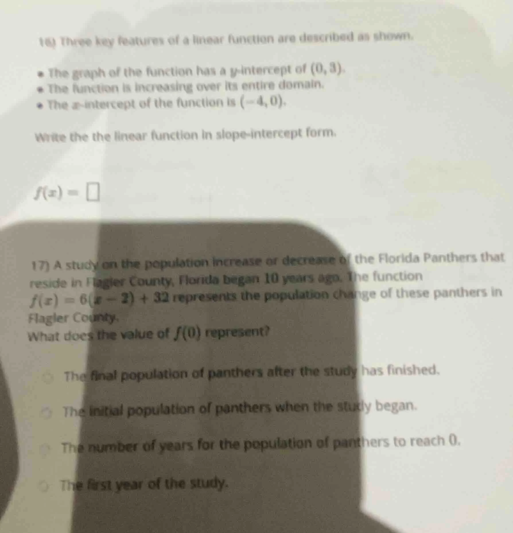16) three key features of a linear function are described as shown. - t…