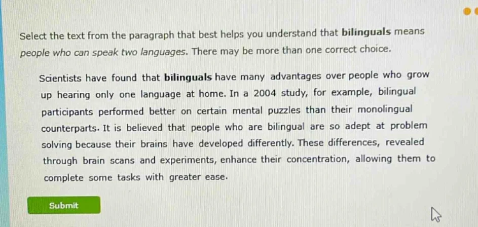 select the text from the paragraph that best helps you understand that …