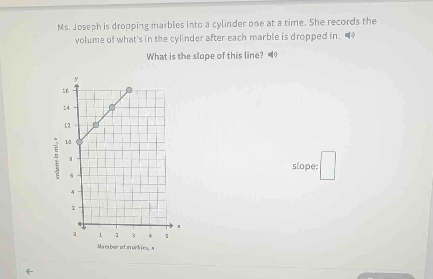 ms. joseph is dropping marbles into a cylinder one at a time. she recor…