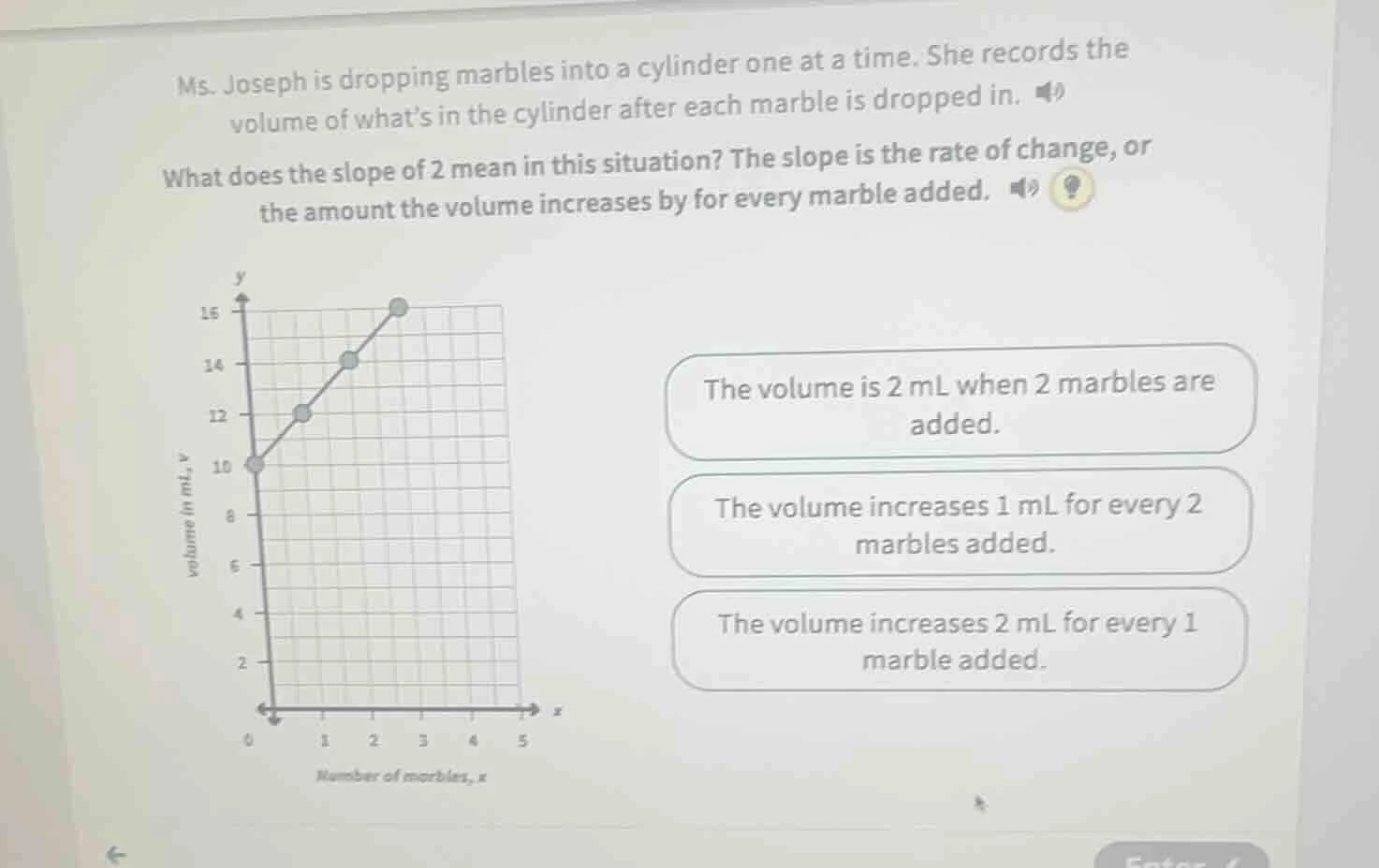 ms. joseph is dropping marbles into a cylinder one at a time. she recor…