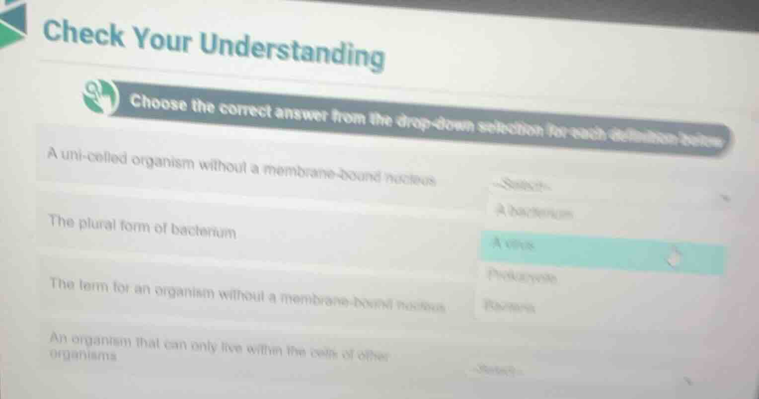 check your understanding choose the correct answer from the drop - down…