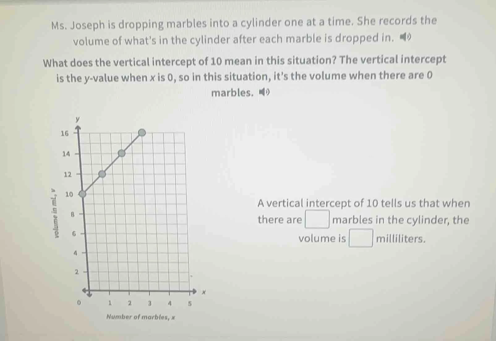 ms. joseph is dropping marbles into a cylinder one at a time. she recor…