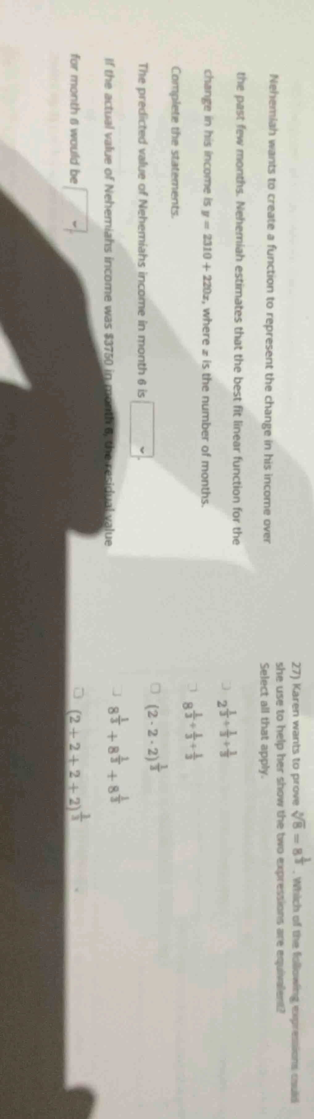 nehemiah wants to create a function to represent the change in his inco…