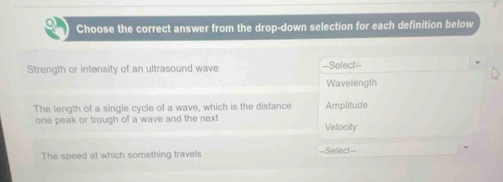 choose the correct answer from the drop - down selection for each defin…