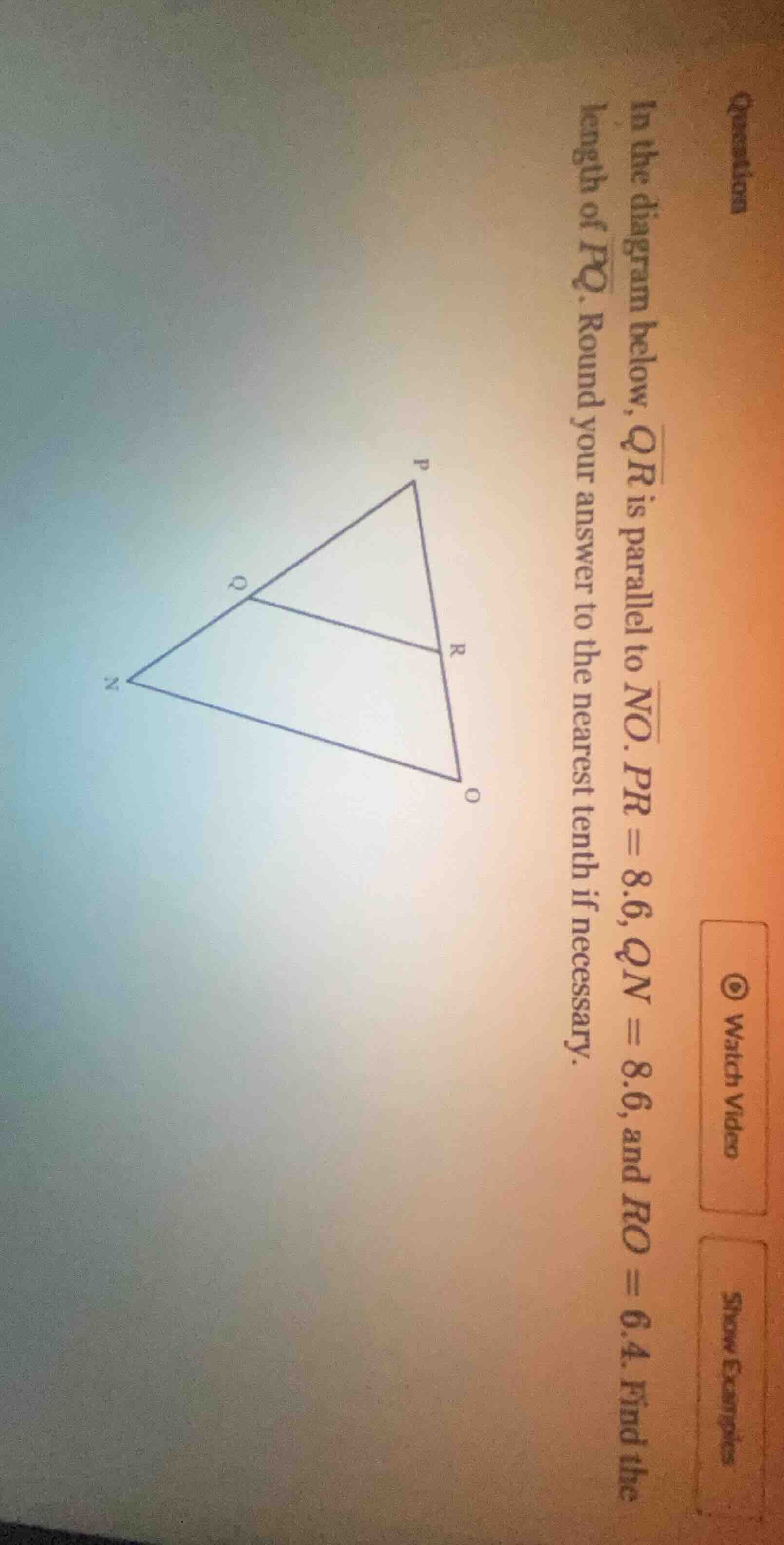 in the diagram below, (overline{qr}) is parallel to (overline{no}). (pr…