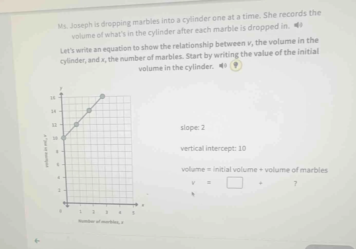ms. joseph is dropping marbles into a cylinder one at a time. she recor…