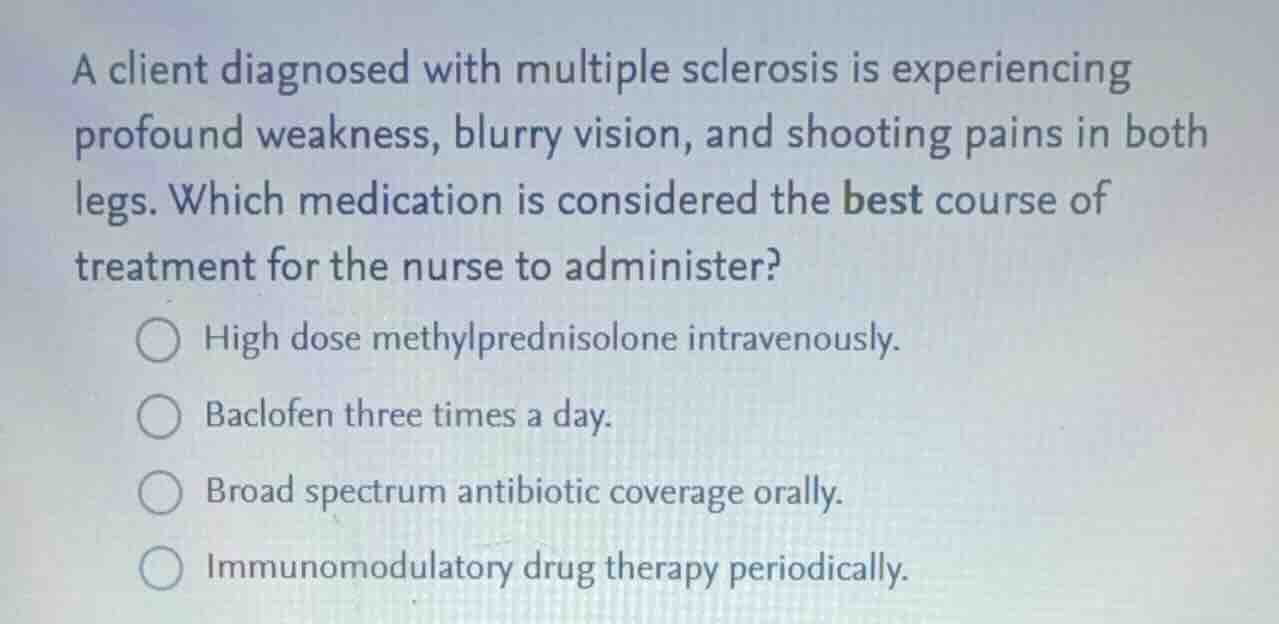 a client diagnosed with multiple sclerosis is experiencing profound wea…