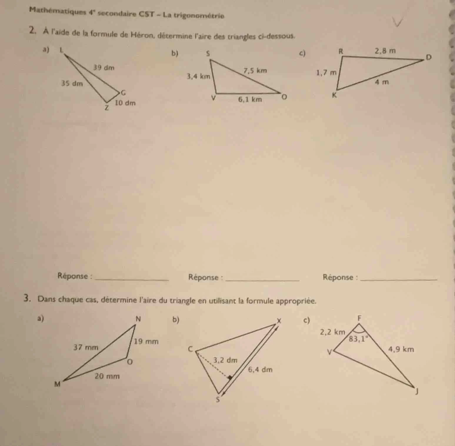 mathématiques 4ème secondaire cst - la trigonométrie 2. à laide de la f…