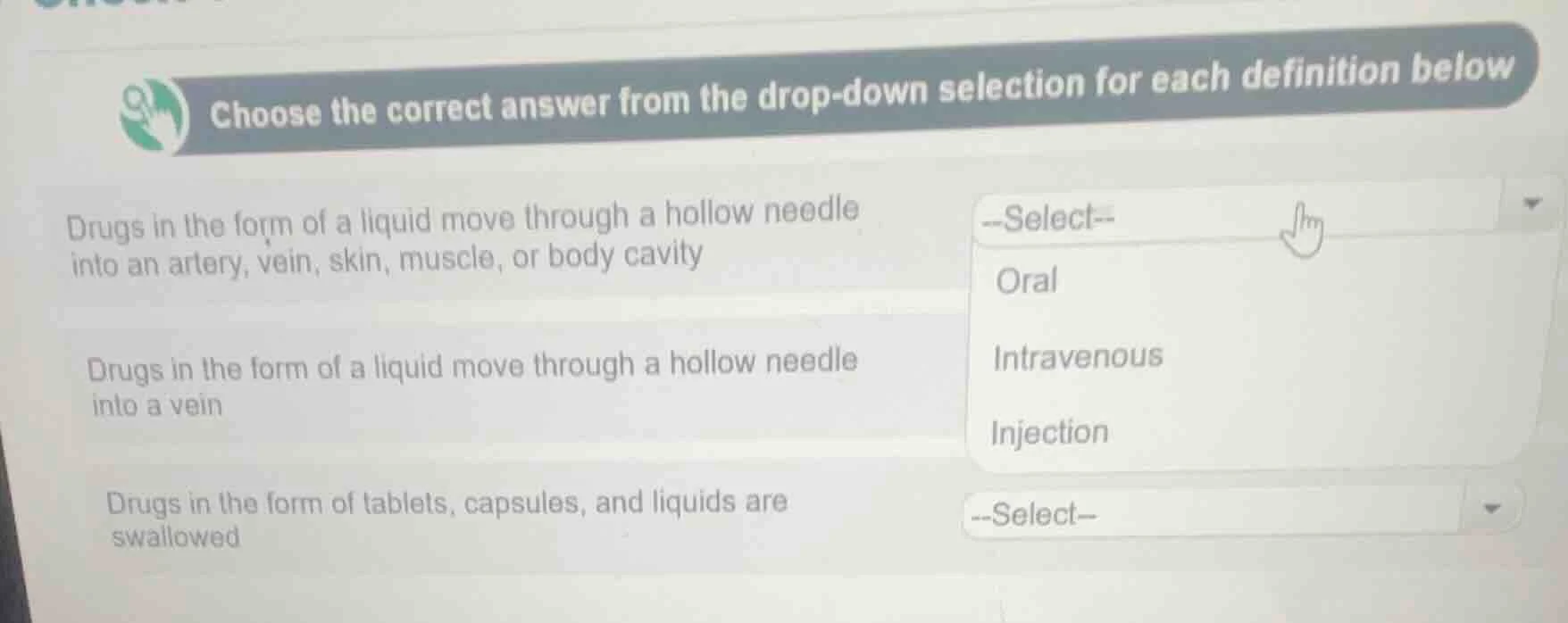 choose the correct answer from the drop - down selection for each defin…