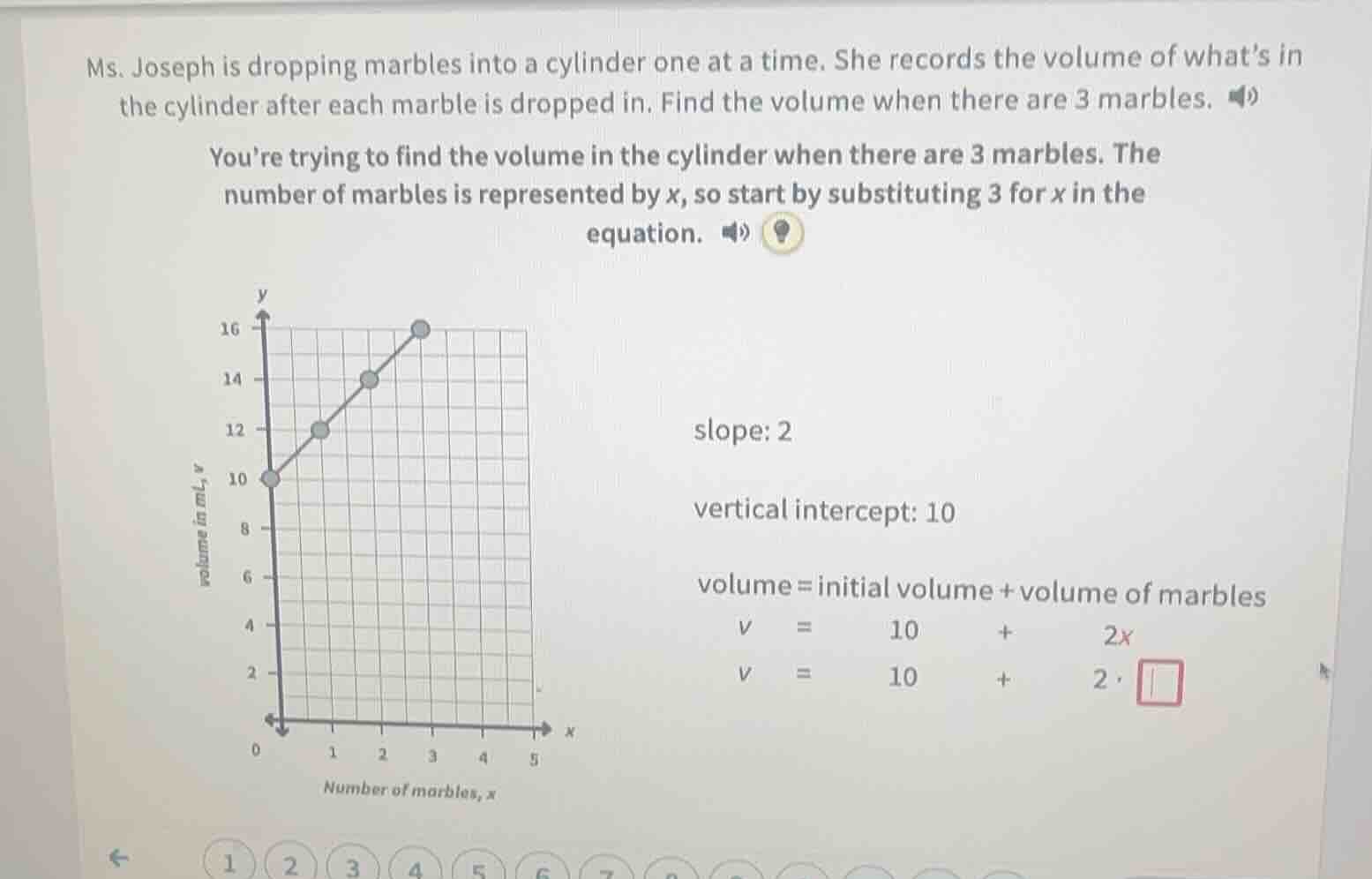 ms. joseph is dropping marbles into a cylinder one at a time. she recor…