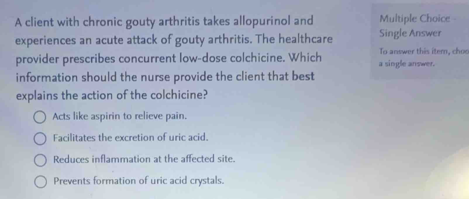 a client with chronic gouty arthritis takes allopurinol and experiences…