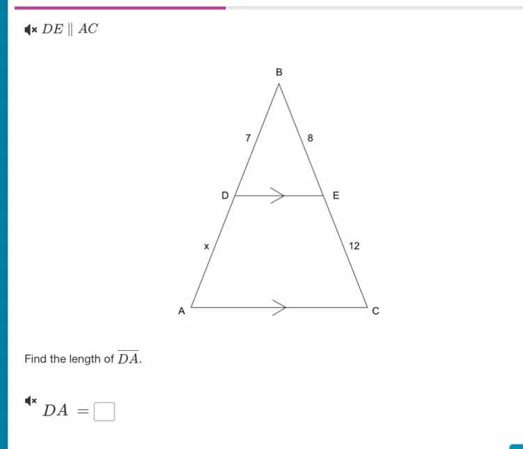 de || ac find the length of \\(\\overline{da}\\). \\(da = \\square\\)