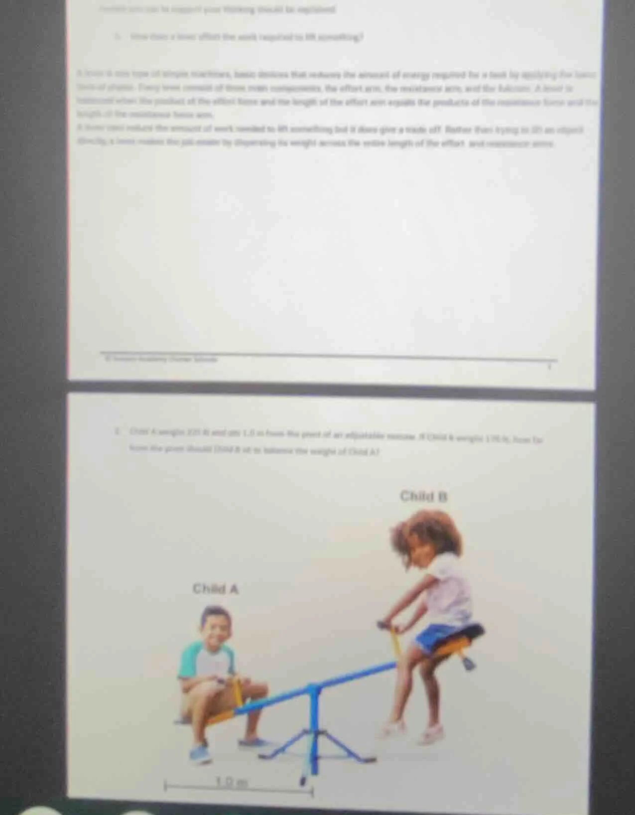 1. how does a lever affect the work required to lift something? a lever…