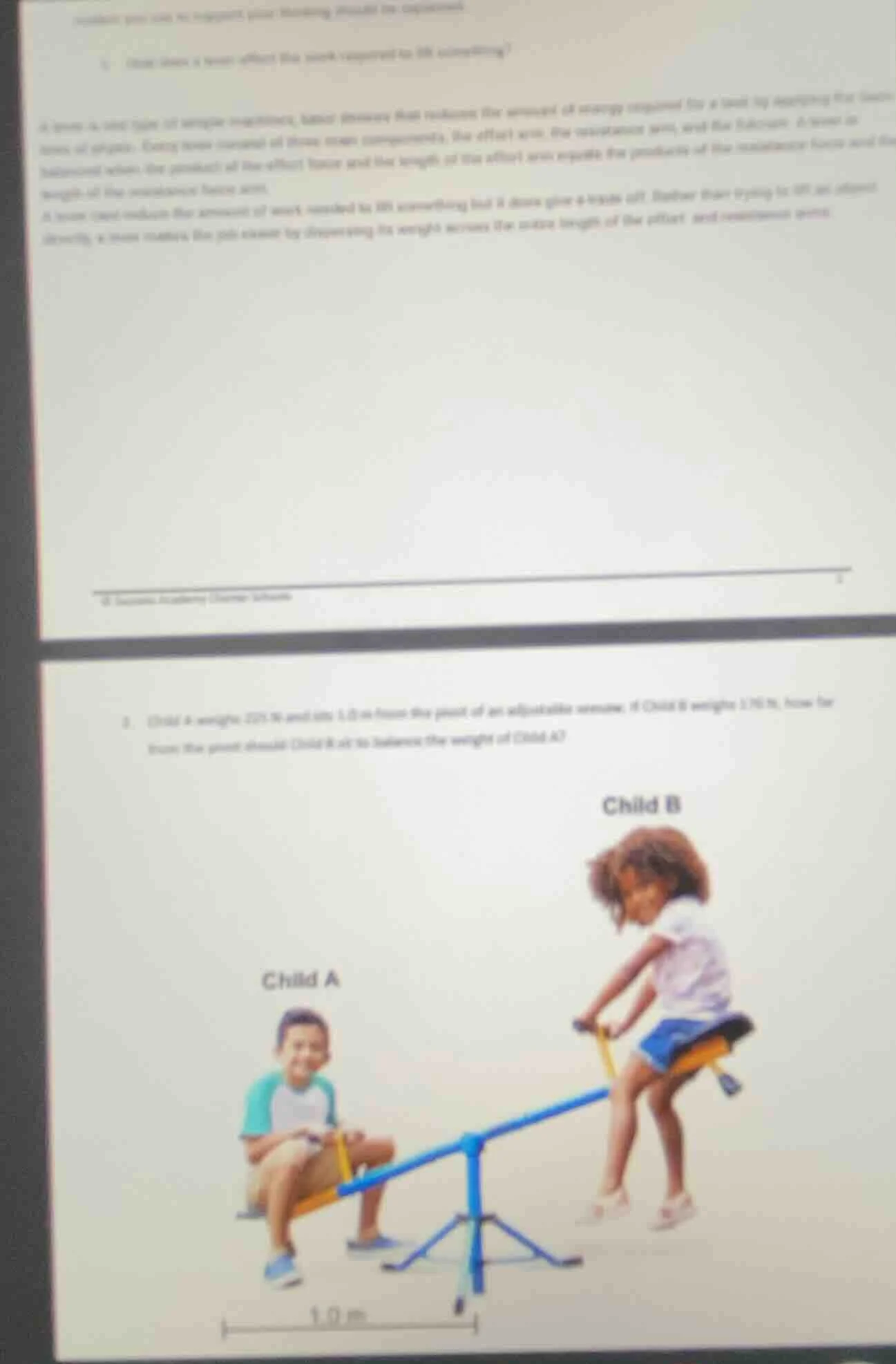 3. child a weighs 225 n and sits 1.0 m from the pivot of an adjustable …