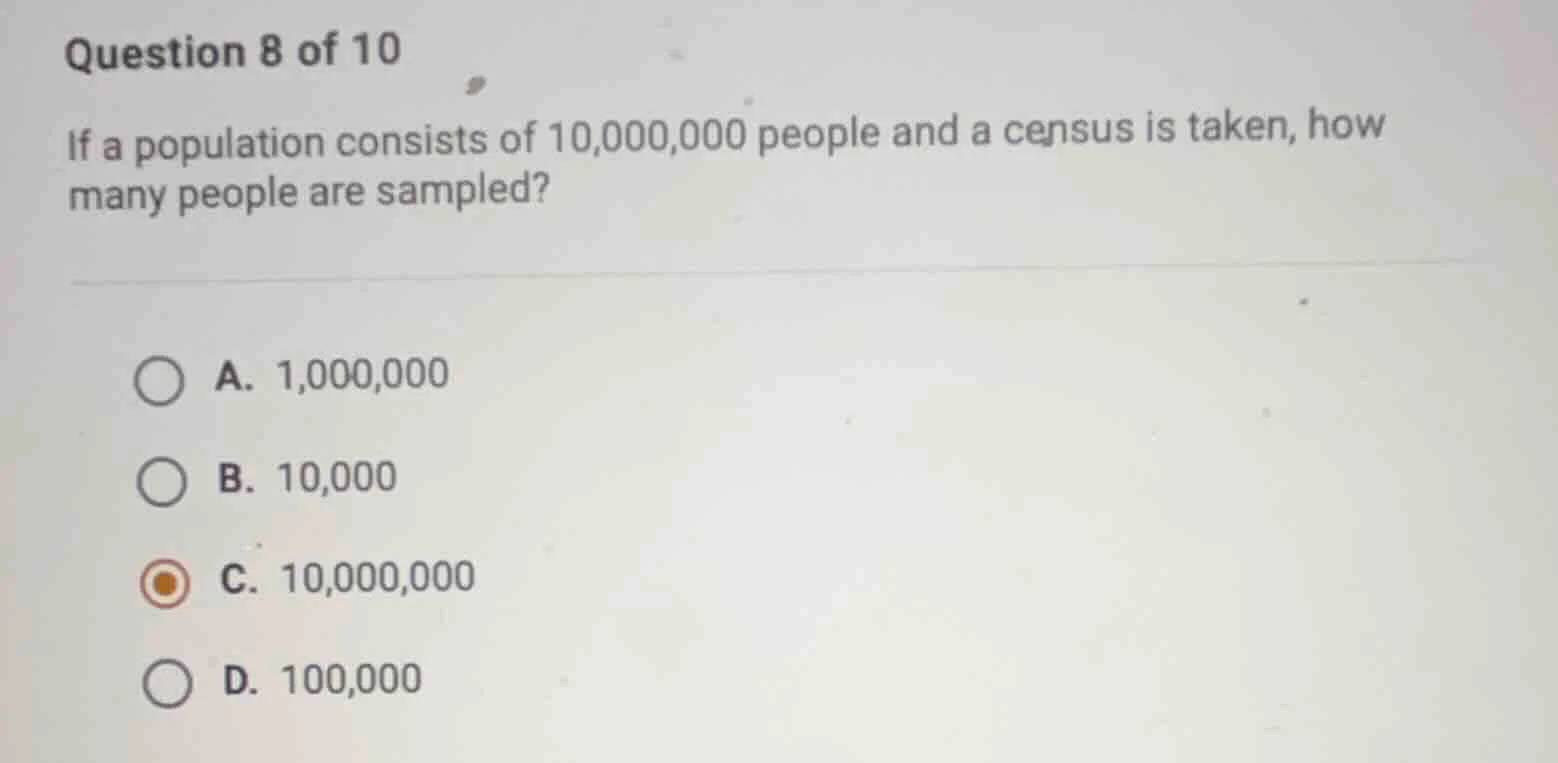 question 8 of 10 if a population consists of 10,000,000 people and a ce…