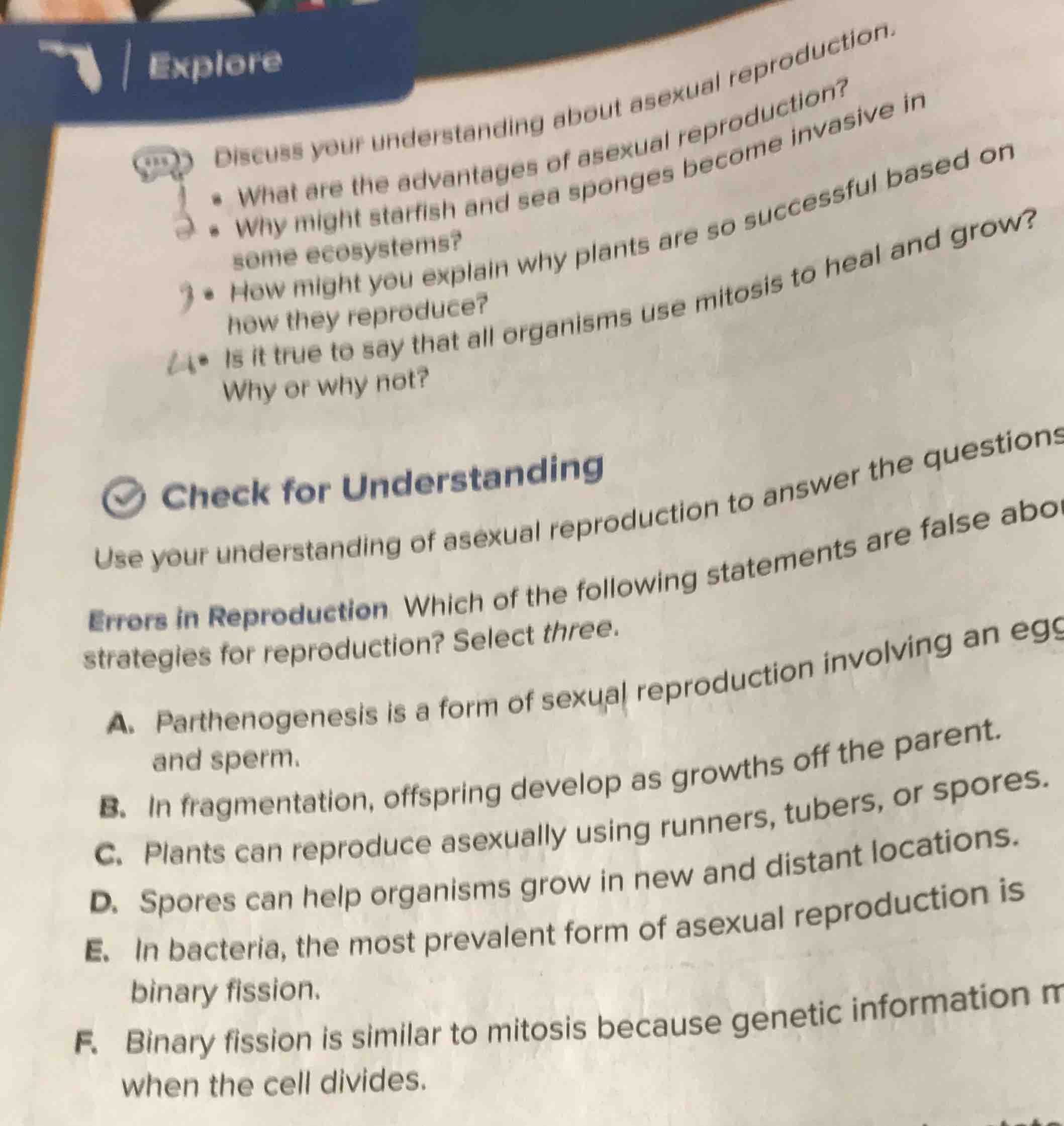 explore discuss your understanding about asexual reproduction. - what a…