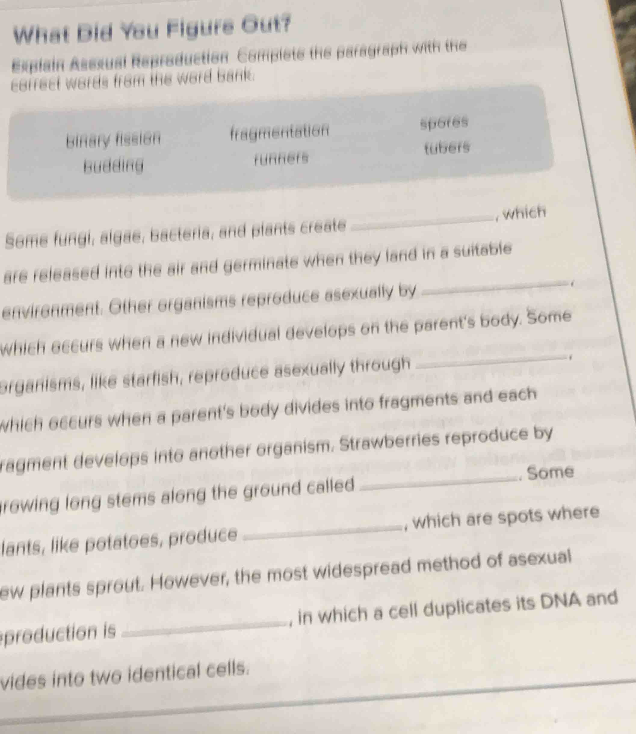 what did you figure out? explain asexual reproduction complete the para…