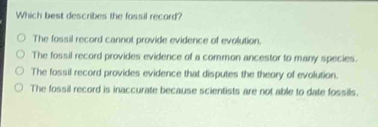 which best describes the fossil record? the fossil record cannot provid…