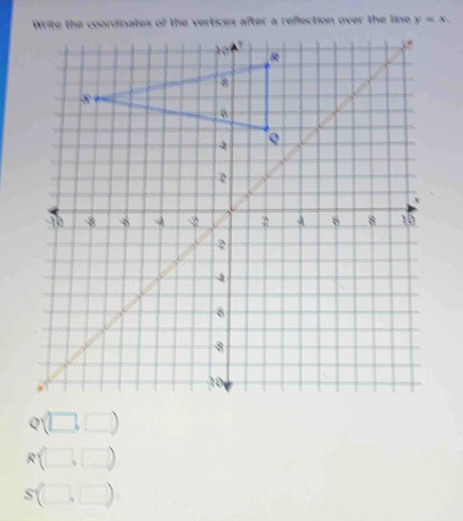 write the coordinates of the vertices after a reflection over the line …