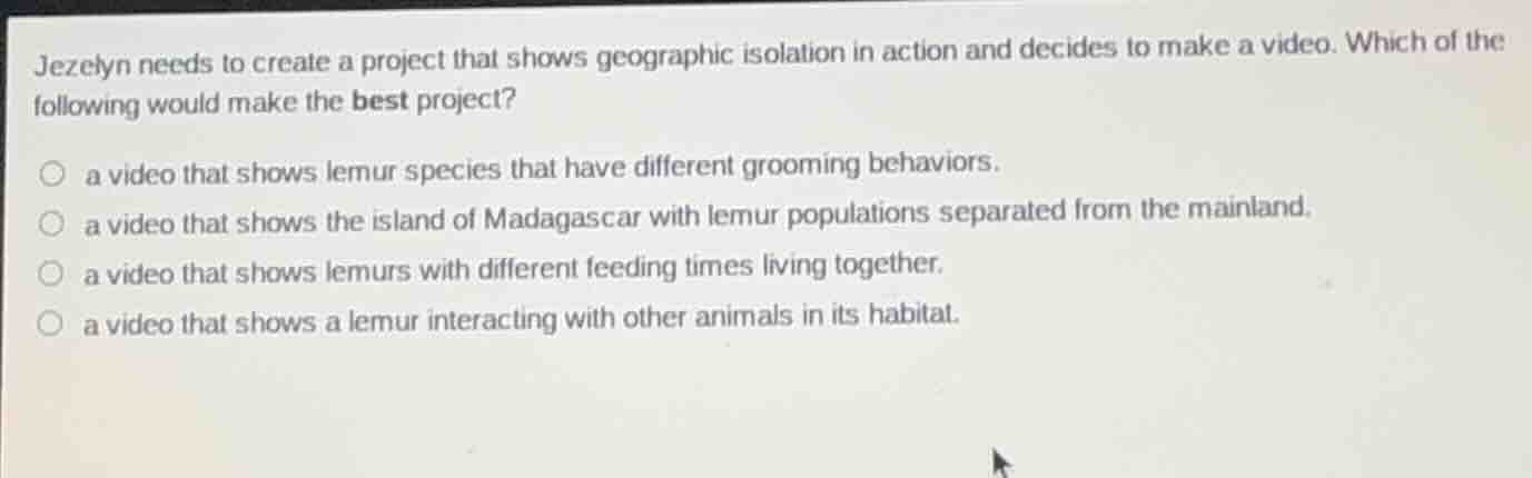 jezelyn needs to create a project that shows geographic isolation in ac…