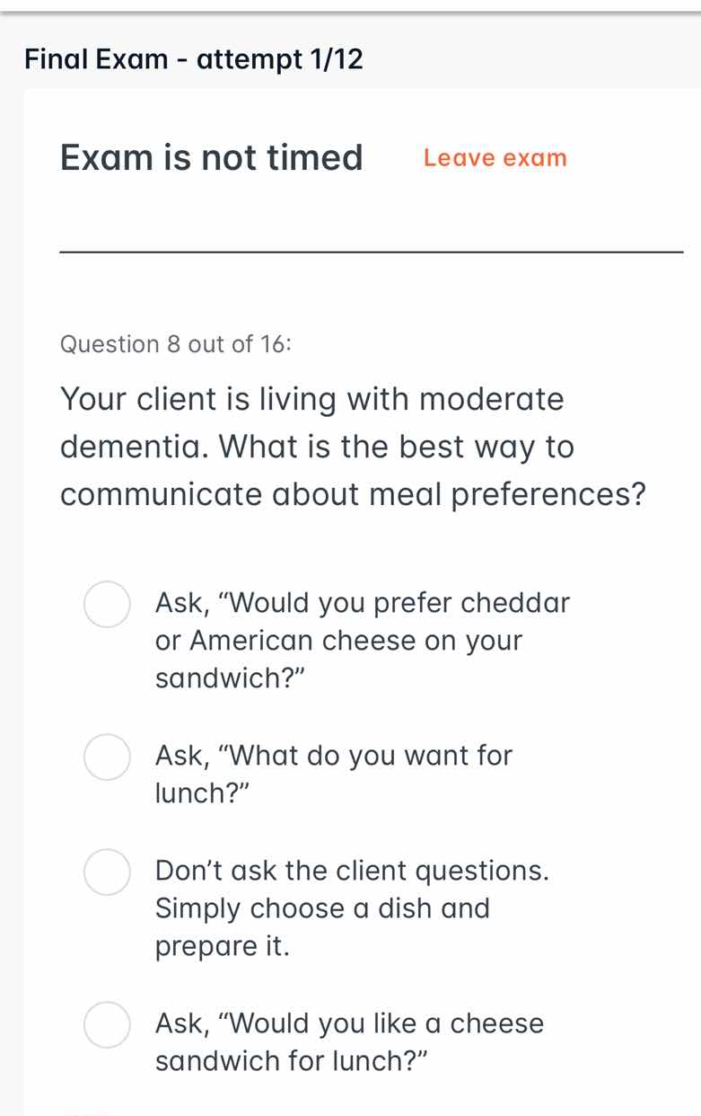 final exam - attempt 1/12 exam is not timed leave exam question 8 out o…