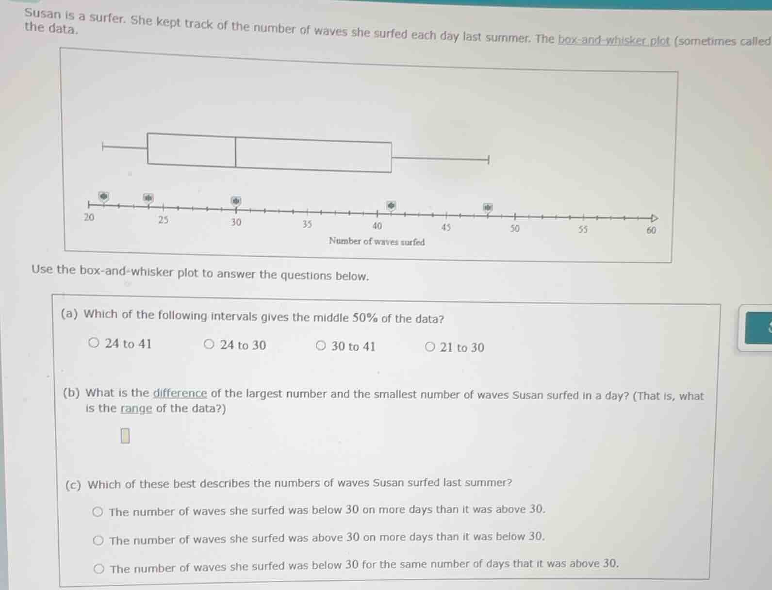susan is a surfer. she kept track of the number of waves she surfed eac…