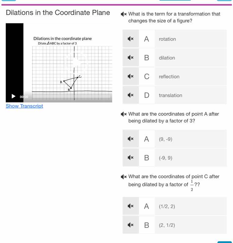 dilations in the coordinate plane what is the term for a transformation…