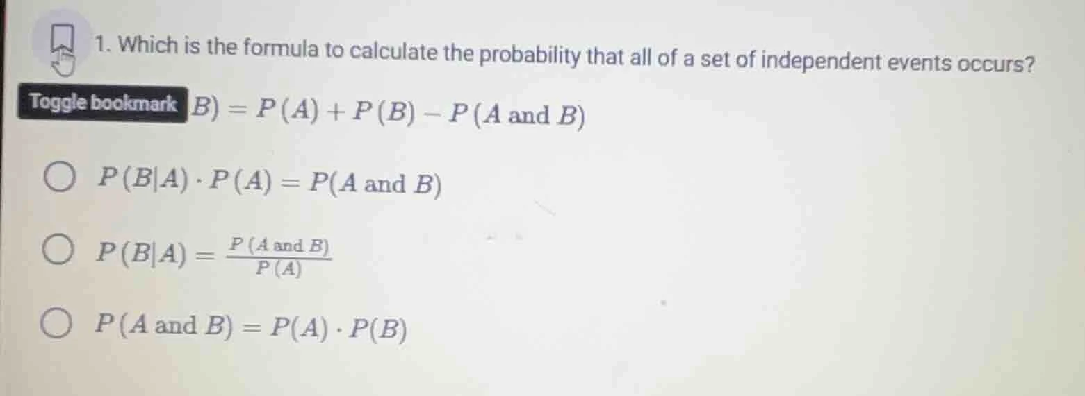 1. which is the formula to calculate the probability that all of a set …