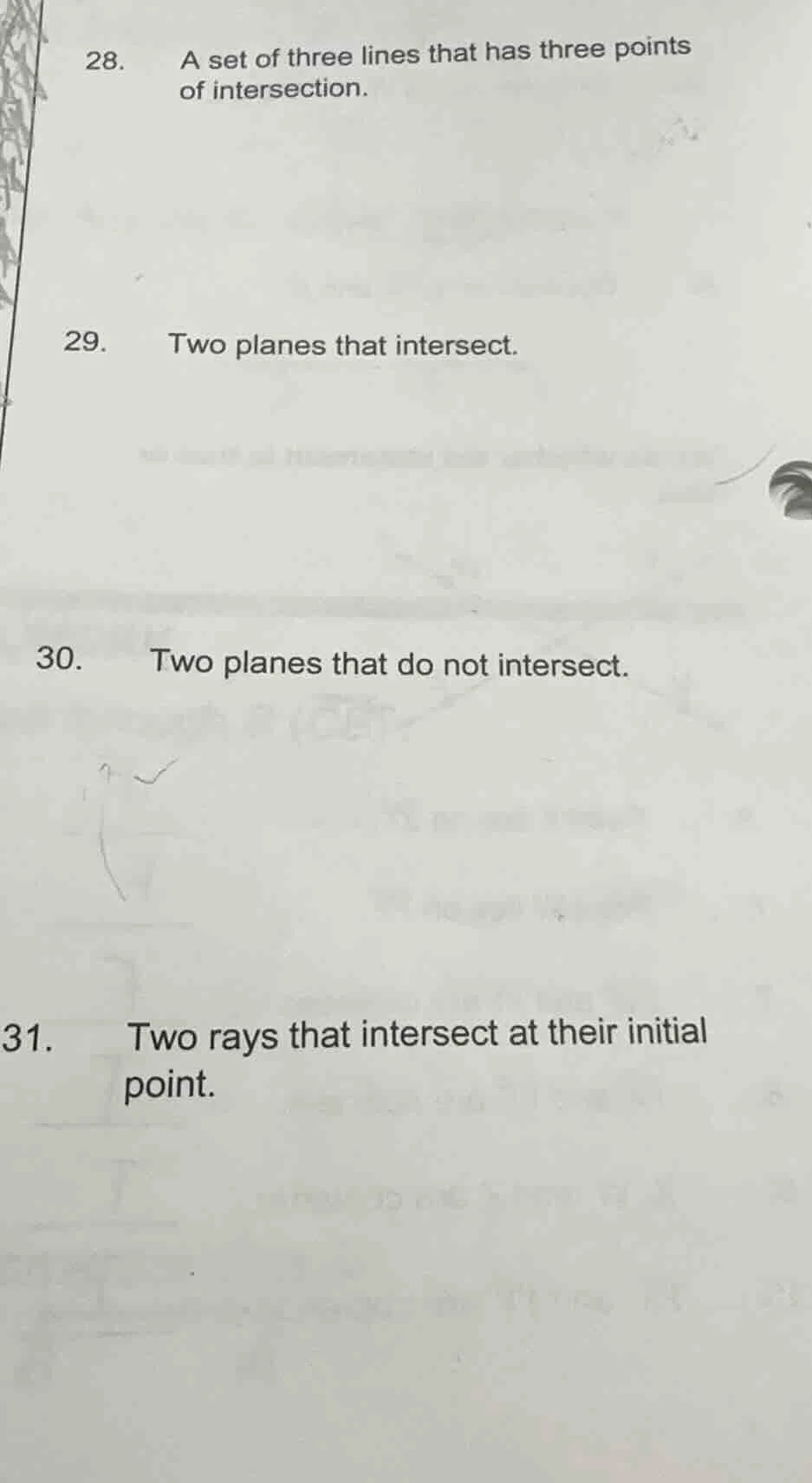 28. a set of three lines that has three points of intersection. 29. two…