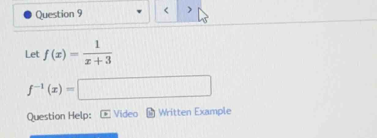 let $f(x) = \\frac{1}{x + 3}$ $f^{-1}(x) = $