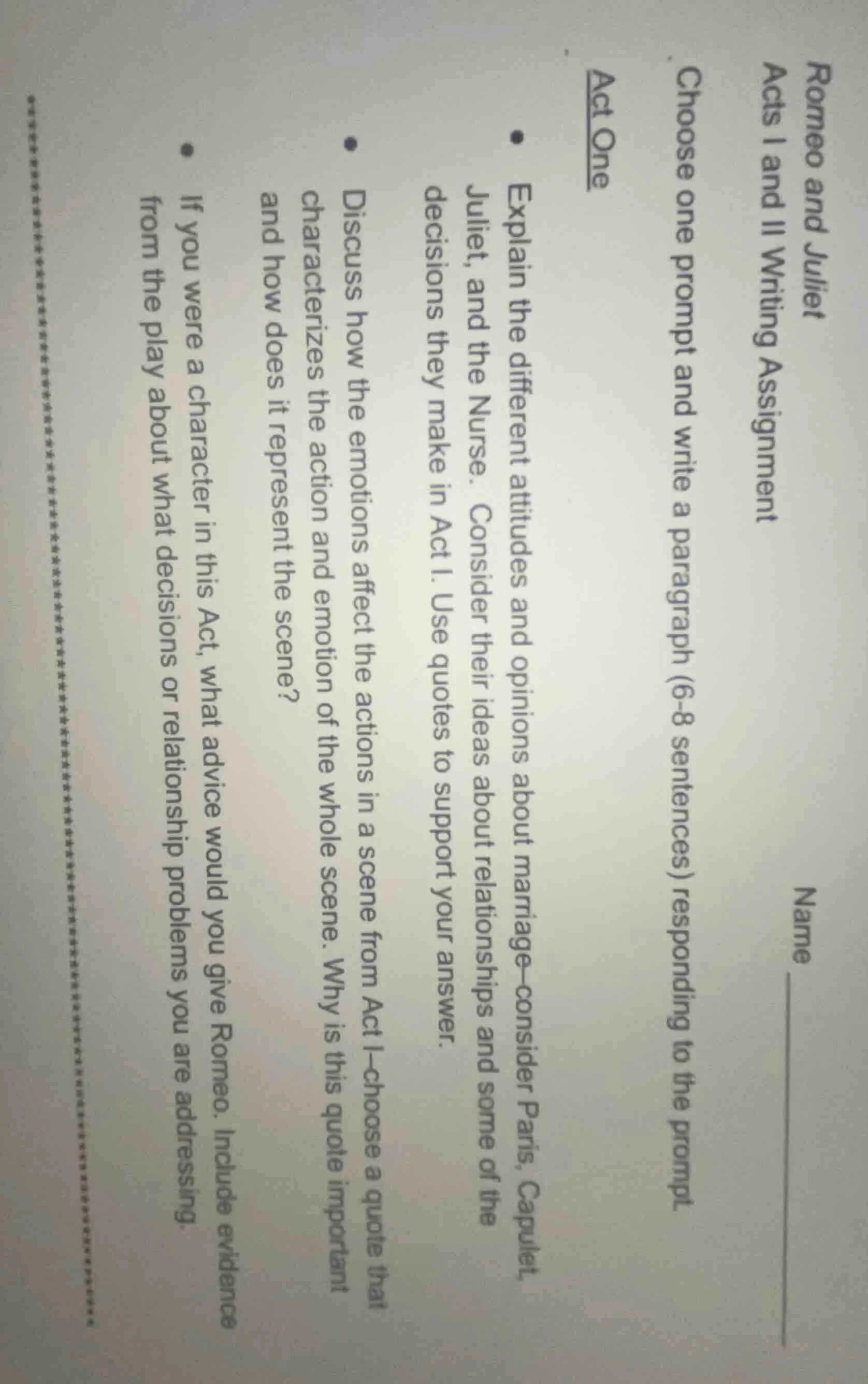 romeo and juliet acts i and ii writing assignment name ______ choose on…