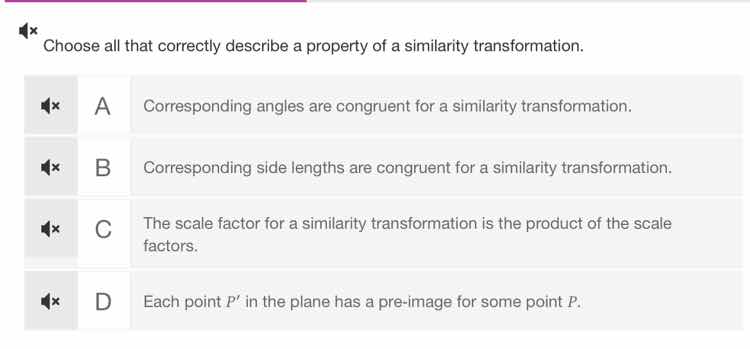 choose all that correctly describe a property of a similarity transform…