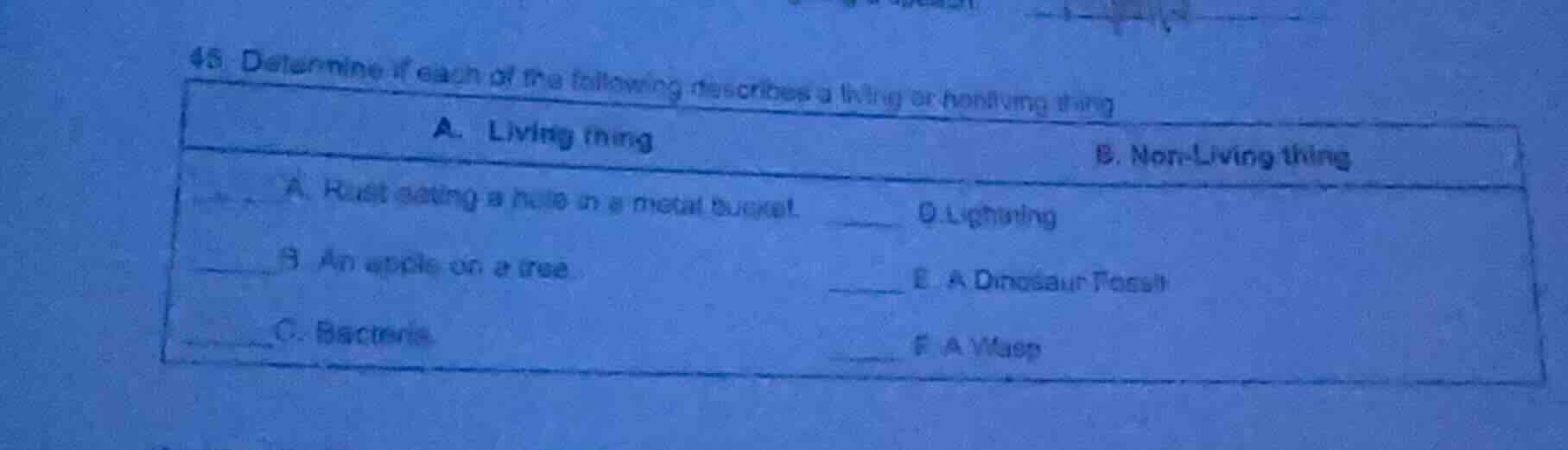 45 determine if each of the following describes a living or nonliving t…