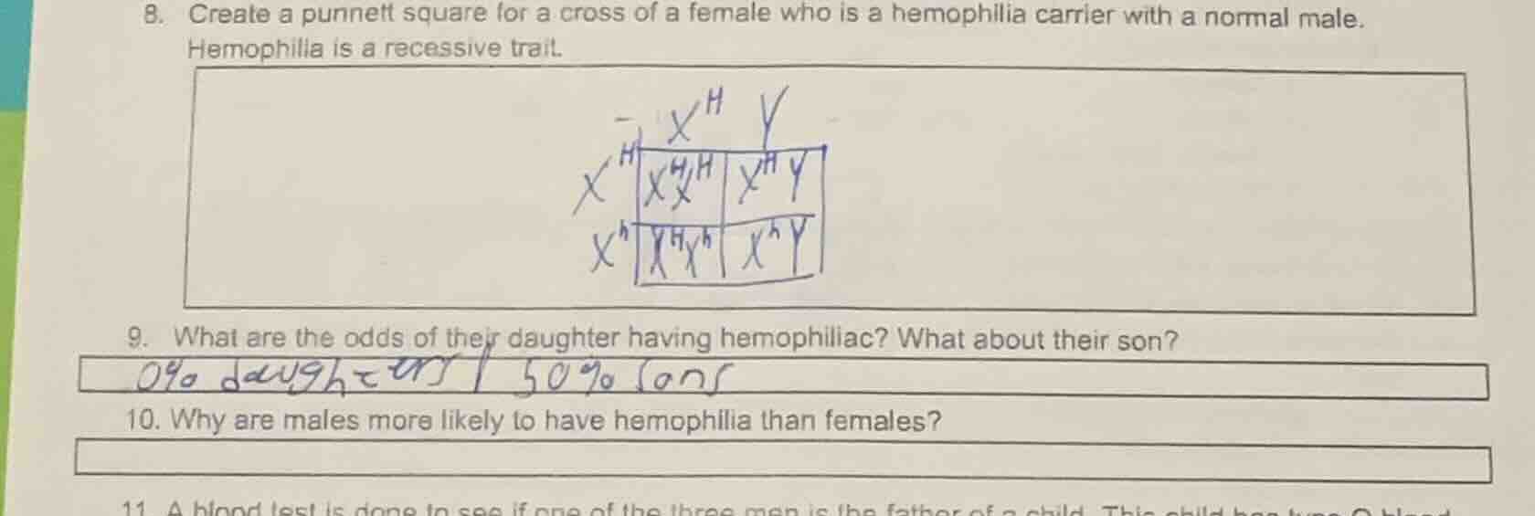 8. create a punnett square for a cross of a female who is a hemophilia …