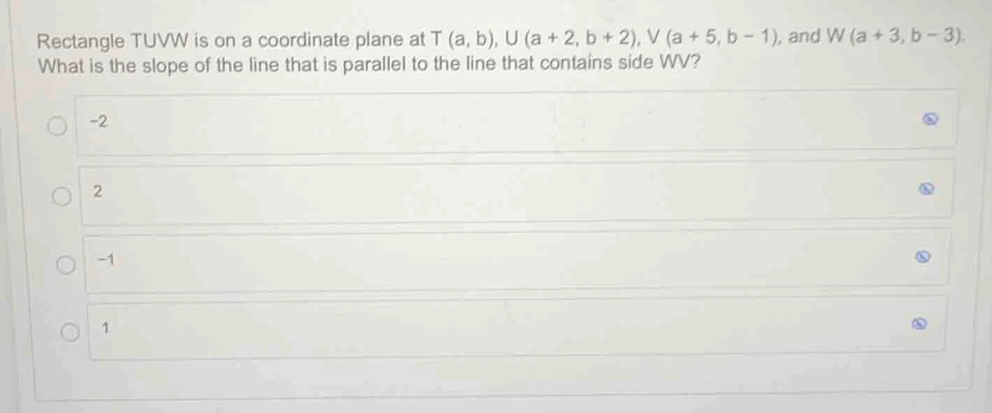 rectangle tuvw is on a coordinate plane at t (a, b), u (a + 2, b + 2), …
