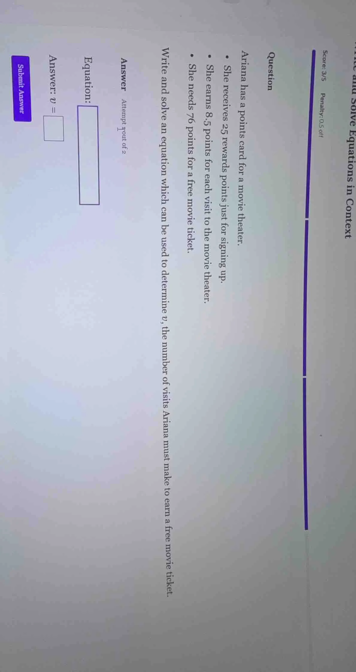 question ariana has a points card for a movie theater. - she receives 2…