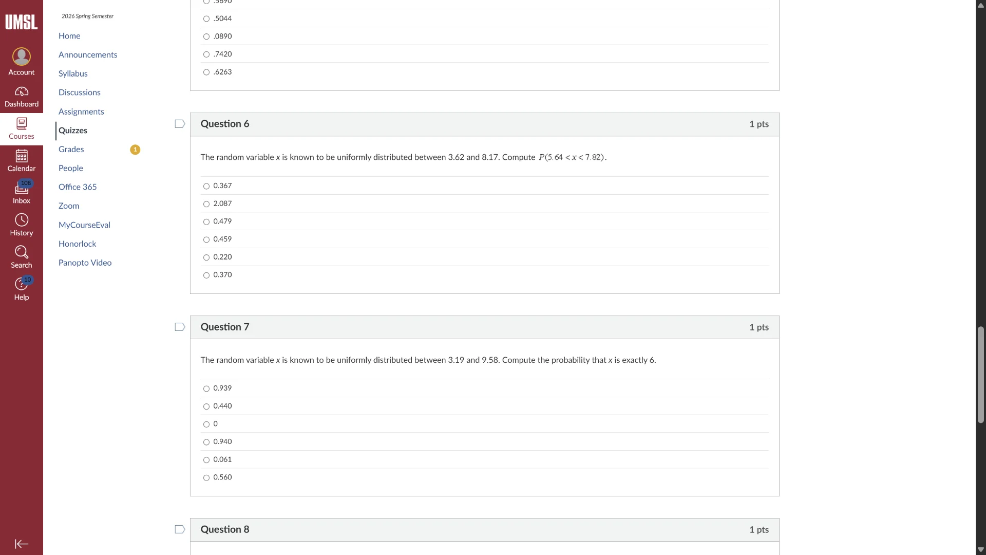 question 6 1 pts the random variable x is known to be uniformly distrib…