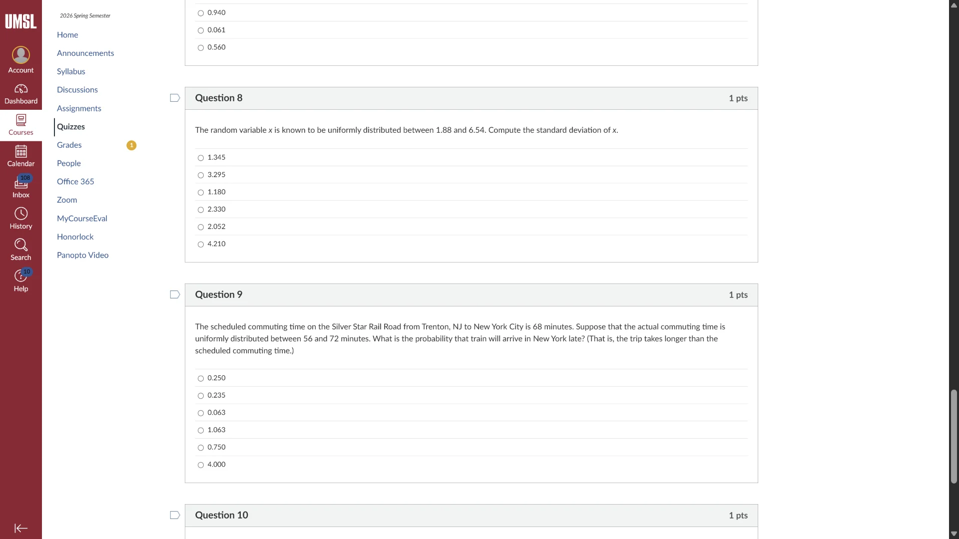 question 8 1 pts the random variable x is known to be uniformly distrib…
