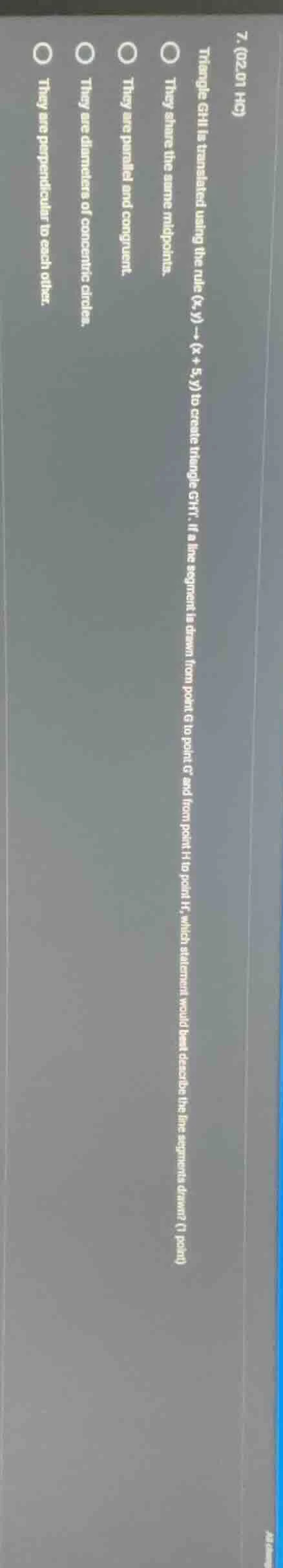 7. (02.01 hc) triangle ghi is translated using the rule ((x, y) \to (x …