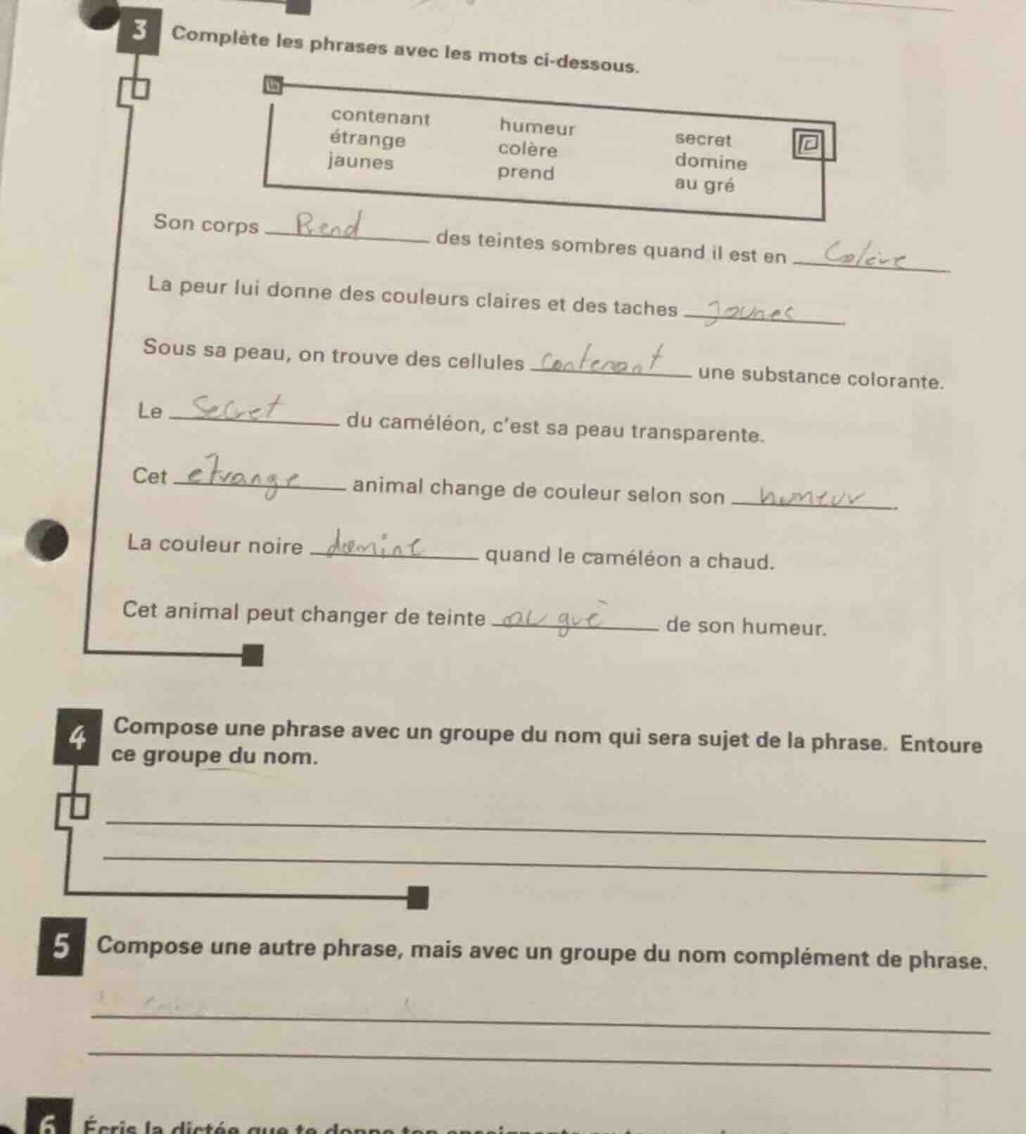 3 complète les phrases avec les mots ci - dessous. contenant humeur sec…