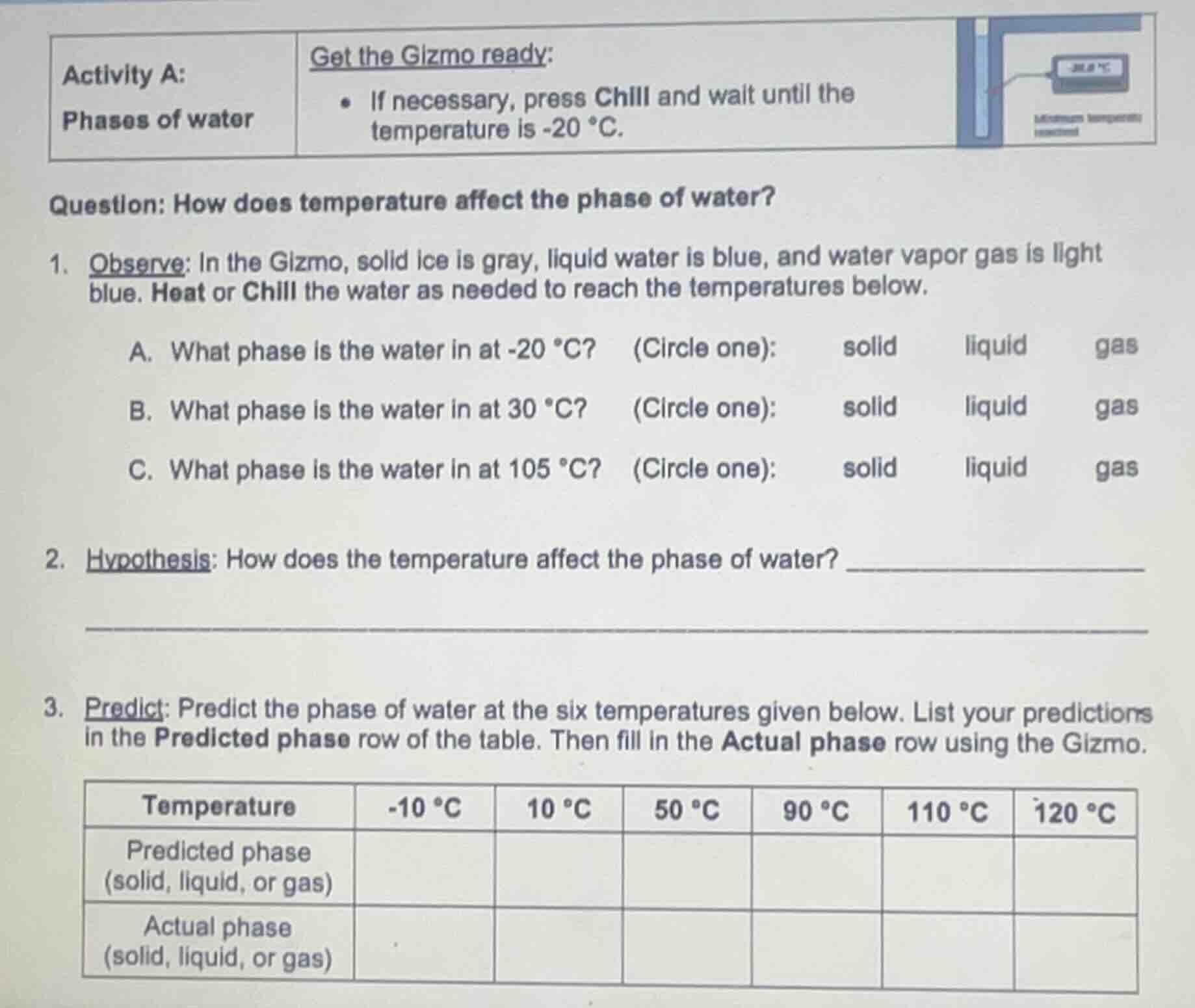 activity a: phases of water get the gizmo ready: - if necessary, press …