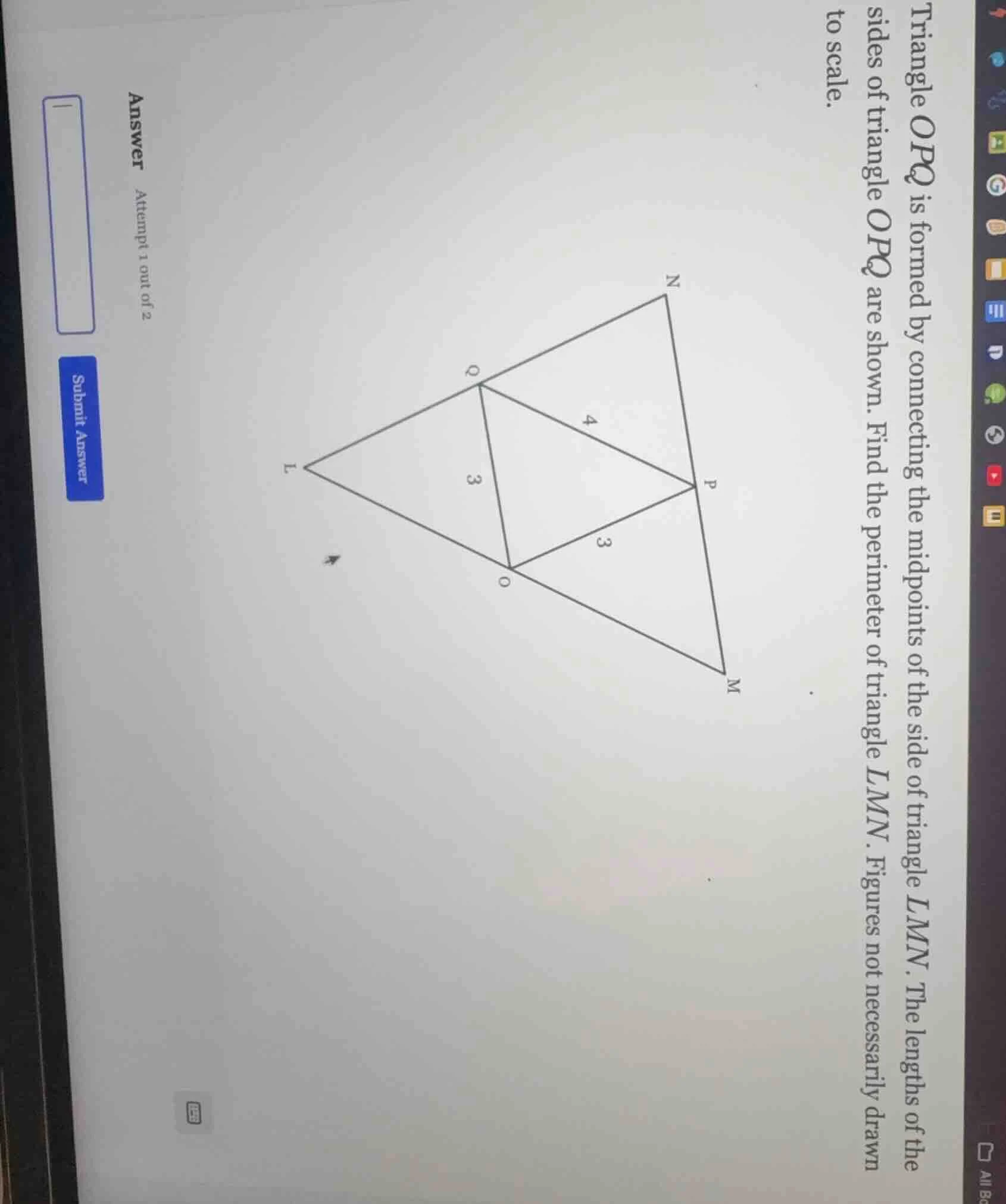 triangle opq is formed by connecting the midpoints of the side of trian…