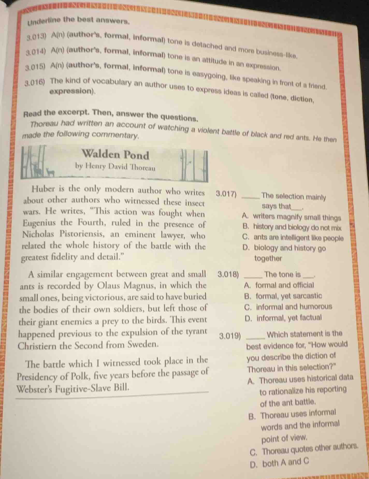 underline the best answers. 3.013) a(n) (authors, formal, informal) ton…