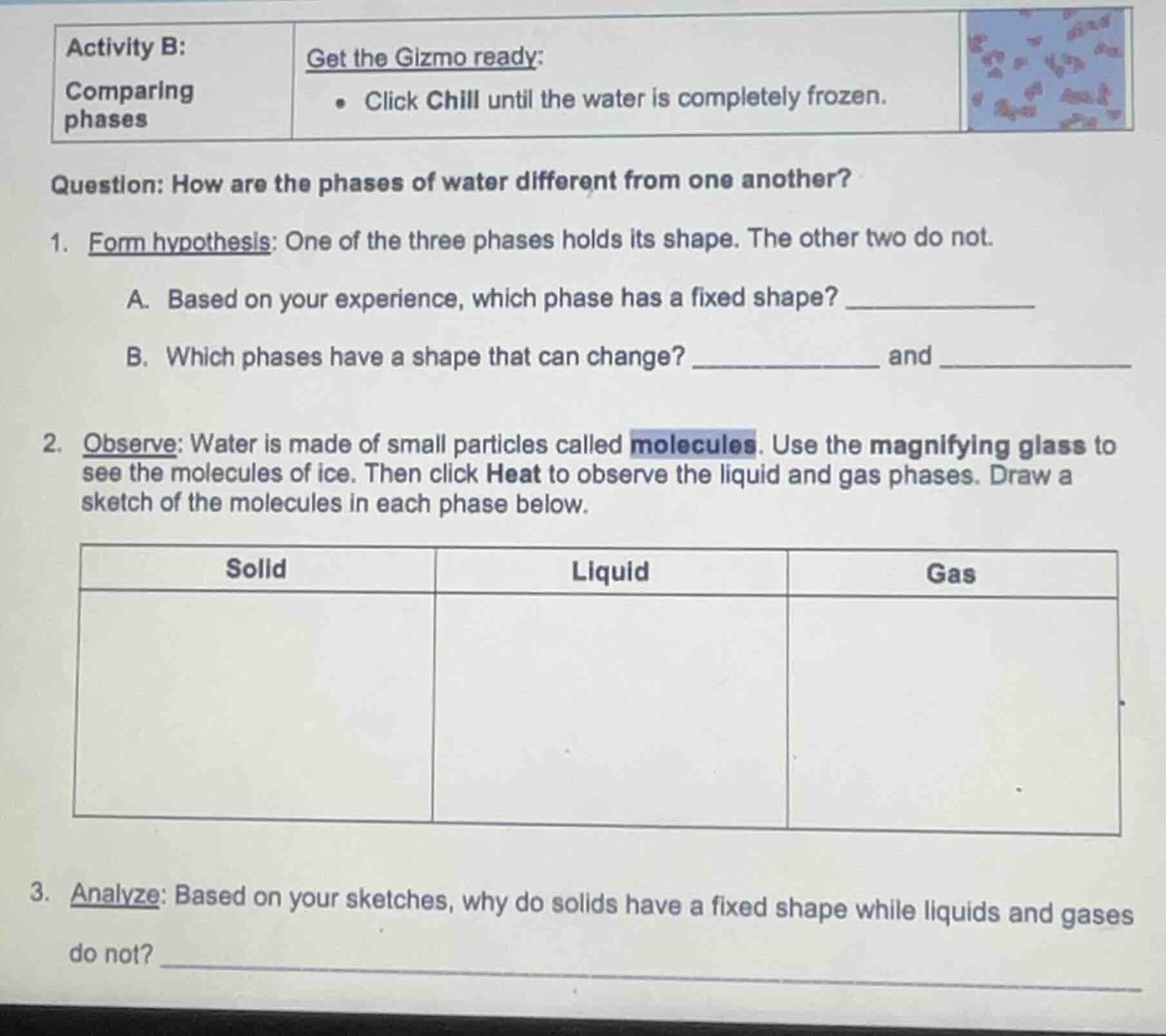 activity b: comparing phases get the gizmo ready: - click chill until t…